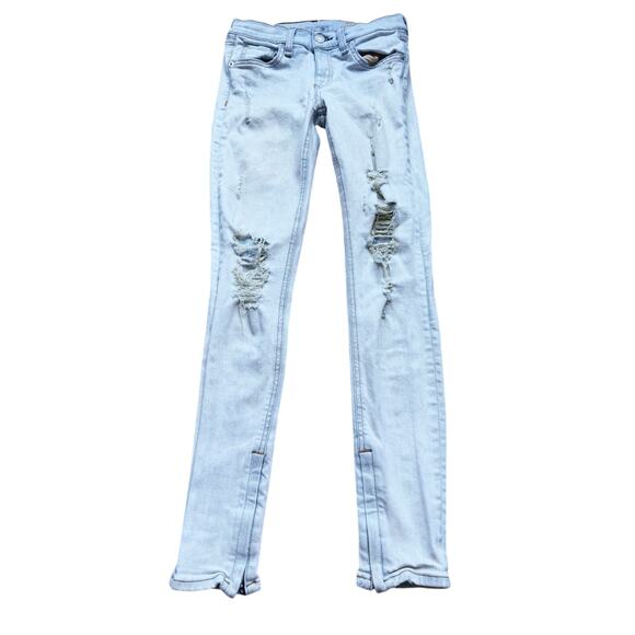 Rag & Bone Moto Distressed Skinny Jeans 24 Light Wash Zipper Street Chic Grunge - Picture 2 of 8